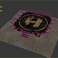 Octagonal Fighting Ring With Yellow H Logo Fencing And Brown Mat Floor