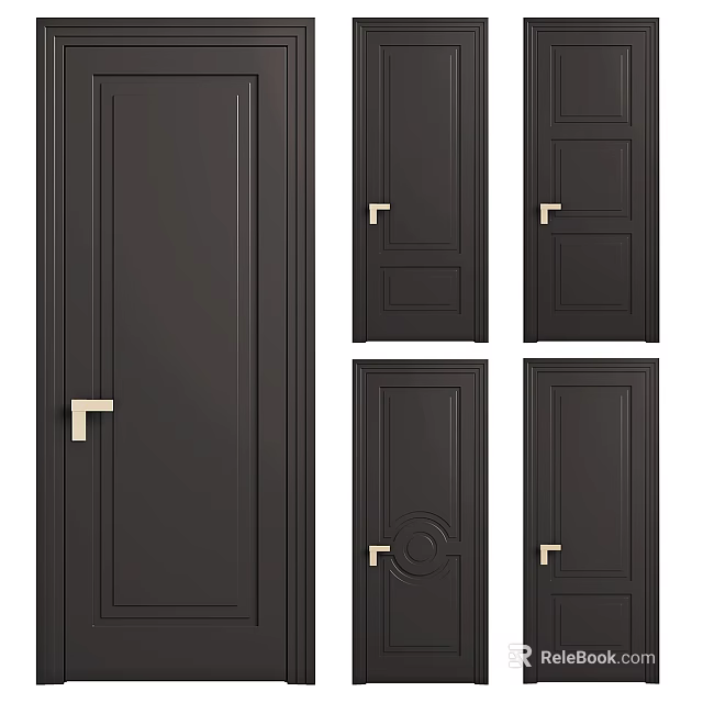 Modern Black Hinged Doors With Various Designs And Golden Handles For Interior 3d model