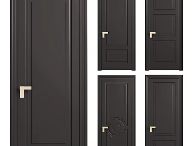 Modern Black Hinged Doors With Various Designs And Golden Handles For Interior 3d model