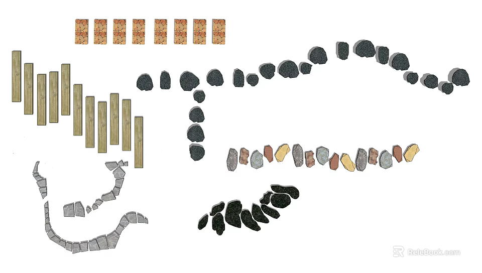 Various Arrangements Of Stone Road Facilities Along Roadside Curb Areas 3d model 