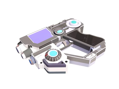 Silver Gray Electric Toy Controller With Blue Buttons And Interactive Display Screen 3d model