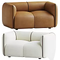 Modern Upholstered Double Sofas In Dark Gray And Cream White With Rounded Arms And Stitched Details
