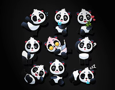 Collection of Cute Panda Building Blocks With Various Playful Poses And Designs 3d model