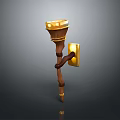 Golden Topped Wooden Handle Scepter With Decorative Design And Shiny Surface