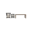 Modern Table and Chair Set with Wicker Frame Armchairs White Cushions and Wooden Accents