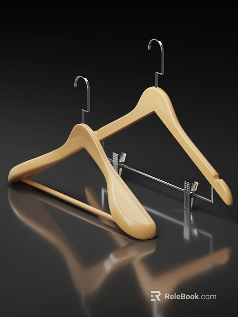 Wooden Clothes Hangers With Metal Hooks and Clips for Wardrobe Organization 3d model 