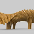 Wooden Pergola With Intricate Wavy Geometric Canopy And Sturdy Supporting Columns Design