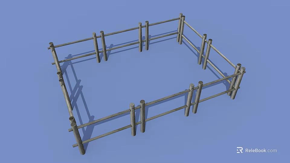 Square Wooden Fence Structure With Natural Wood Posts And Rails 3d model 