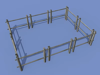 Square Wooden Fence Structure With Natural Wood Posts And Rails 3d model