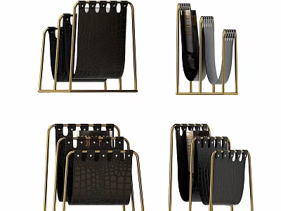 Modern Stylish Bookcase With Gold Metal Frame And Black Open Shelves 3d model