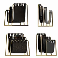 Modern Stylish Bookcase With Gold Metal Frame And Black Open Shelves