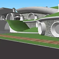 Modern Hillside Boutique Villa Building With Curved Green Roof Outdoor Terrace And Pool Lighting