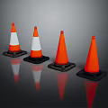 Orange Traffic Cones With White Stripes And Black Bases On Reflective Surface 3d model