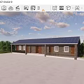 Single Story Brick Bungalow With Blue Roof Multiple Doors Windows And Open Space