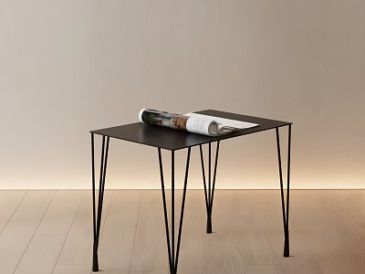 Modern Black Side Table With Slim Legs And Magazine On Light Wall Wooden Floor 3d model