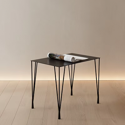 Modern Black Side Table With Slim Legs And Magazine On Light Wall Wooden Floor 3d model