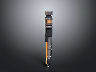 Tactical Tubular Weapon With Vertical Cylindrical Design Black Orange Sections And Bottom Hook 3d model