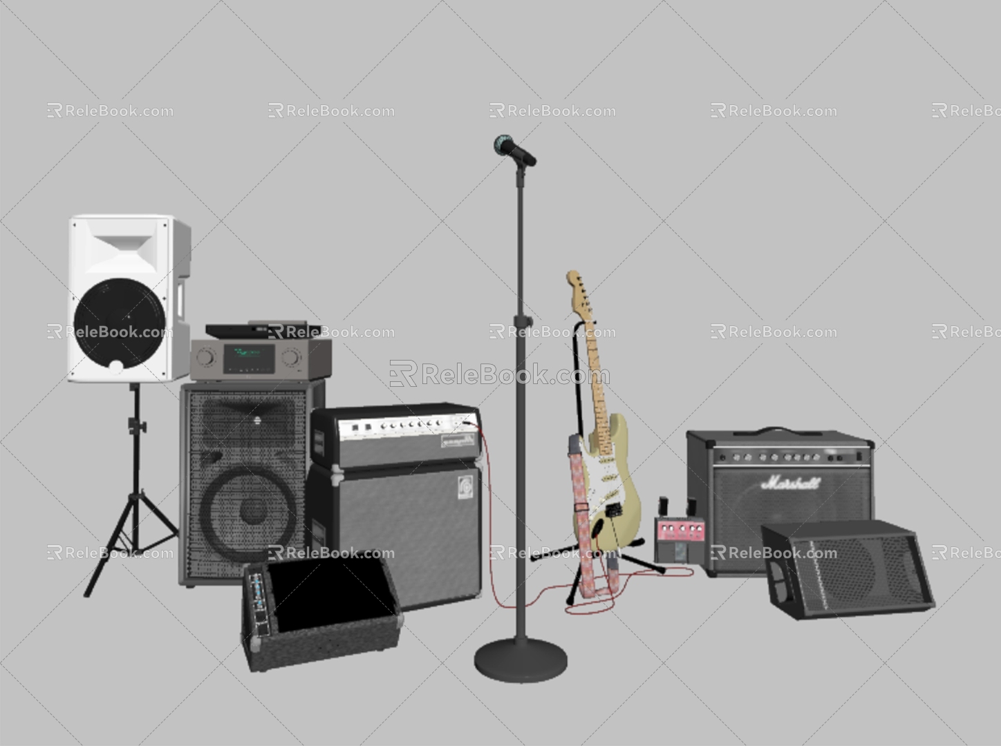 modern sound subwoofer guitar stage sound microphone 3d model