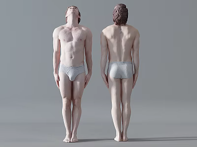 Two Shirtless Male Figures Standing In Front And Back Views With Underwear 3d model