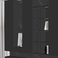 Modern Bookshelf Design With Glass Doors Built in Lighting And Marble Accents