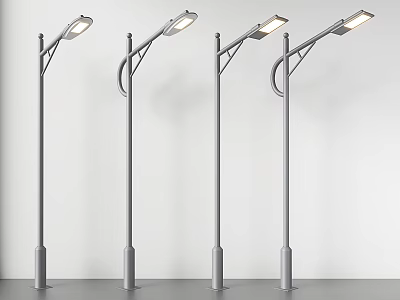 Modern Outdoor Street Lights With Gray Poles And Curved Arm Design 3d model