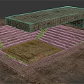 Ancient Archaeological Ruins With Square Sunken Area Stone Steps Suspended Platform And Human Figure