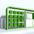 Green Modern Display Stand With Multiple Square Cubes And Side Compartment Design 3d model