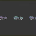 Colorful Cartoon Scene With Purple Green Blue Trees And Small Decorative Elements