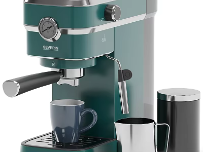 Vintage Green Coffee Machine With Pressure Gauge Milk Frother And Coffee Cup For Kitchen Use 3d model