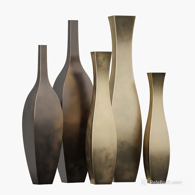 Ceramic Vessels With Unique Shapes And Metallic Finish For Home Decoration 3d model 