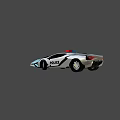 Blue Sports Car and White Police Car with Red and Blue Lights and Futuristic Design