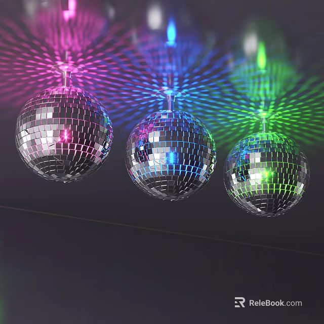 Decorative Mirrored Disco Ball Chandeliers With Colorful Light Beams Hanging 3d model 