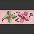 Pink Decorative Tray With Flower Shaped Ornaments Green Pink Petals And Cherry Accents