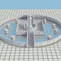 Circular Garden Ornament With Central Statue Water Feature Decorative Pillars And Small Bridge