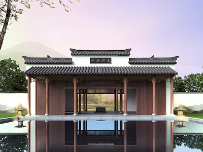 Ancient Chinese Architecture With Reflecting Pool Traditional Roof And Natural Scenery 3d model