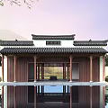 Ancient Chinese Architecture With Reflecting Pool Traditional Roof And Natural Scenery