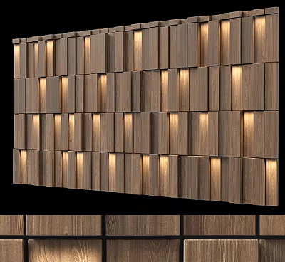 Wooden Accent Wall With Integrated Lighting And Modular Panels 3d model