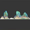 Abstract Mountain Landscape With Colorful Gradient Peaks On White Display Base 3d model
