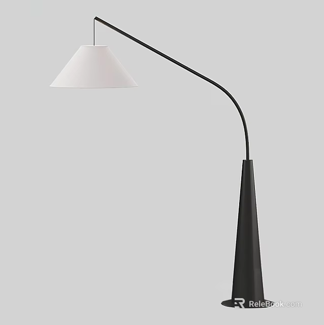 Modern Floor Lamp With White Conical Shade And Black Curved Pole Design 3d model 