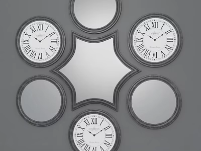 Decorative Star Shaped Mirror Wall Art With Round Mirrors And Roman Numeral Clocks 3d model