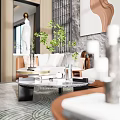 Modern Living Room Interior With Large Artwork Chandelier And Floor To Ceiling Windows