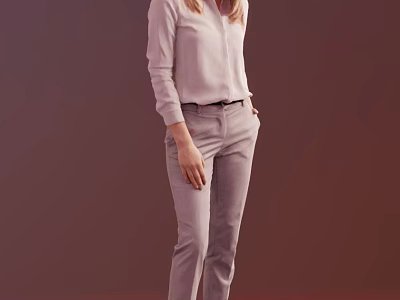 Woman In Light Pink Shirt And Gray Pants Standing In Casual Style 3d model