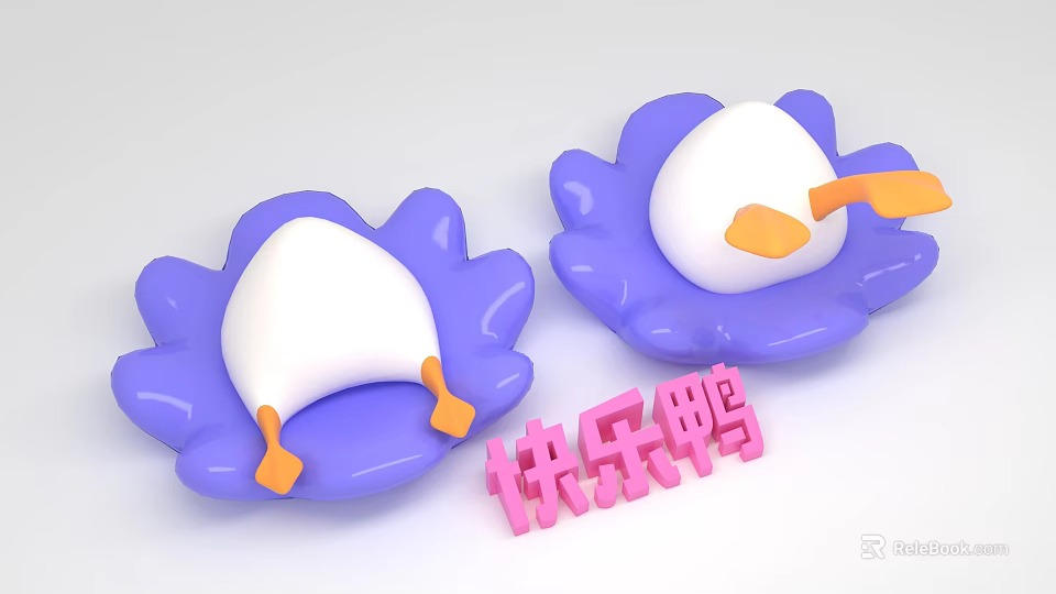 Cartoon Happy Duck Photo Check In Spot With Purple Base White Body And Orange Feet 3d model 