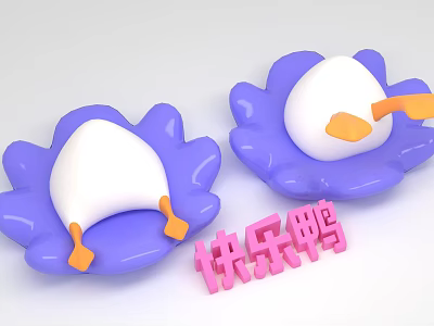 Cartoon Happy Duck Photo Check In Spot With Purple Base White Body And Orange Feet 3d model