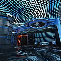 Modern KTV Interior Design With Blue Lighting And Geometric Ceiling Decor
