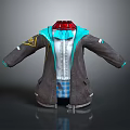 Stylish Gray Coat With Red Collar Blue Trim Plaid Lining And Sleeve Badges