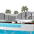 Modern Single Family Villa With Swimming Pool Lush Palm Trees And Large Glass Windows