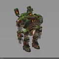 Rusty Green Brown Mechanical Robot Character With Armor And Lights 3d model