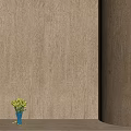 Light Wood Grain Wall And Floor Interior With Blue Vase And Yellow Flowers