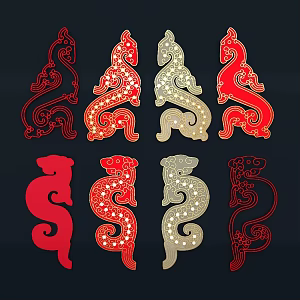 Chinese traditional pattern classical national style auspicious festive dragon totem pattern decorative pattern jade pendant hollow carving 3d model